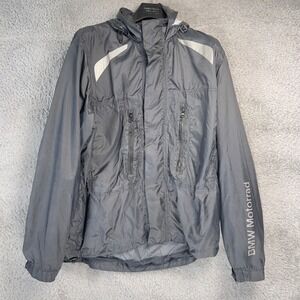BMW Motorrad Waterproof Rain Jacket Nylon Motorcycle Riding Gray Mens M Hooded